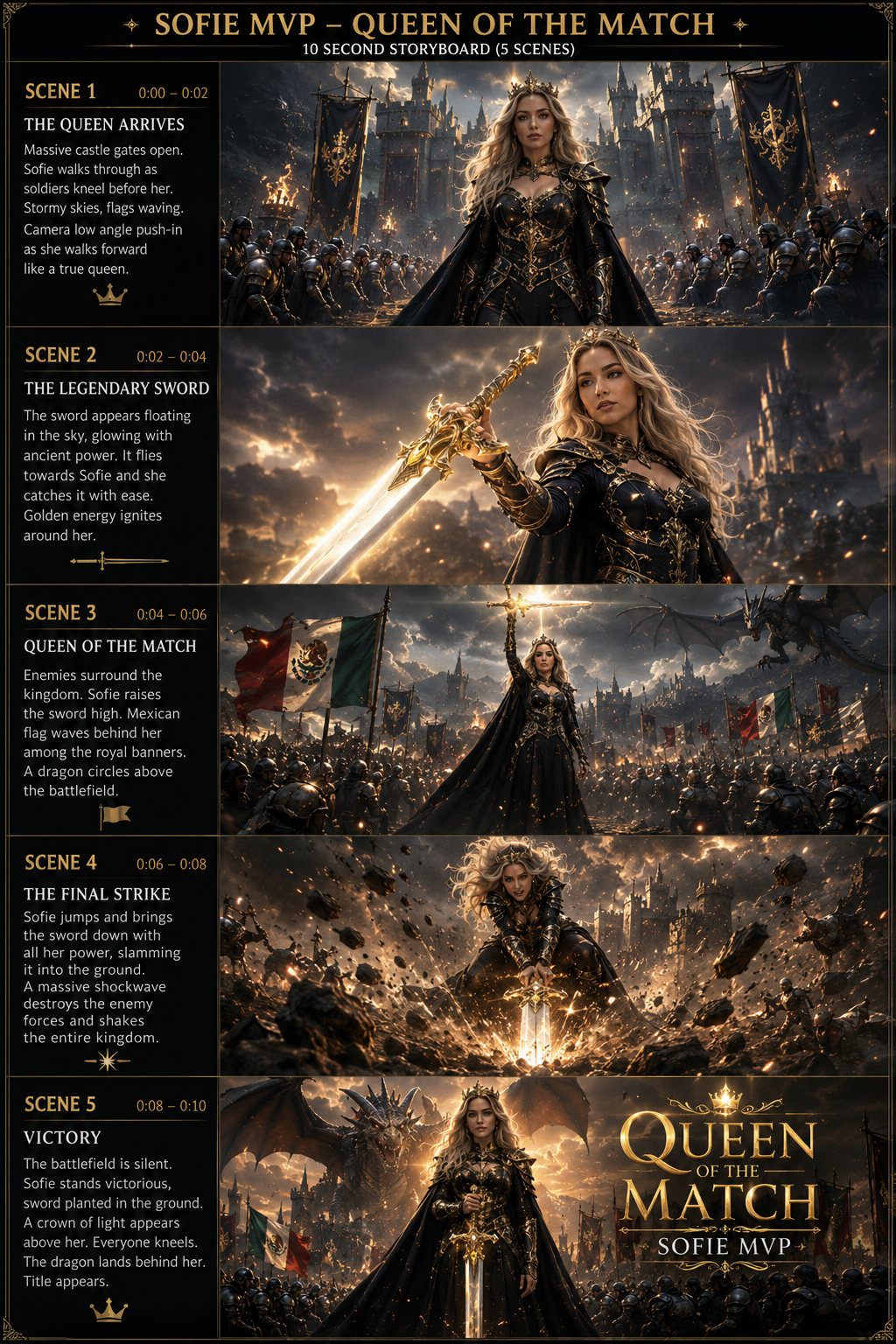 Script option B — 10 second storyboard, Queen of the Match